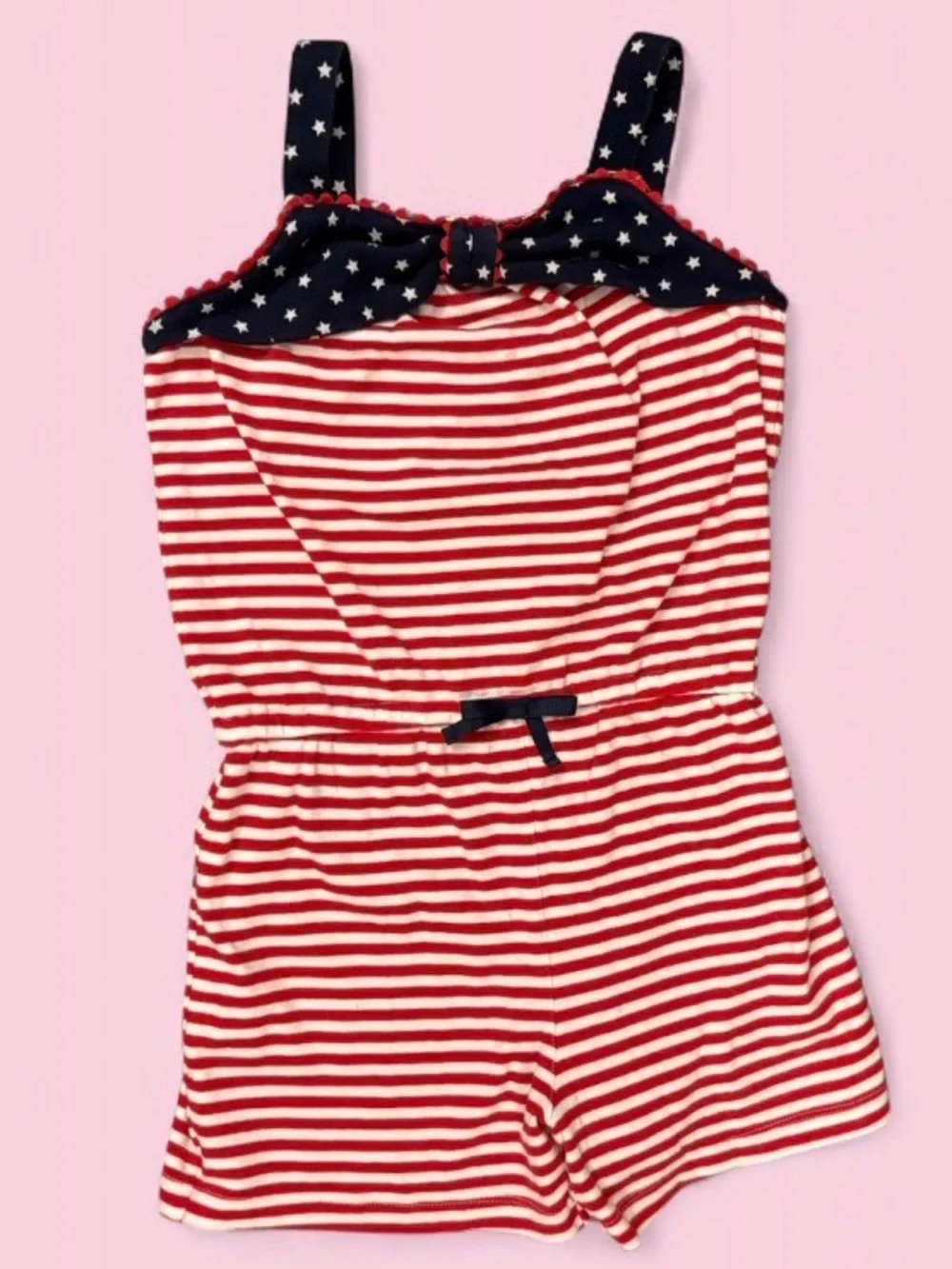 Gymboree Red & White Striped Star Print Bow Detail Knit Romper Girls Size 10